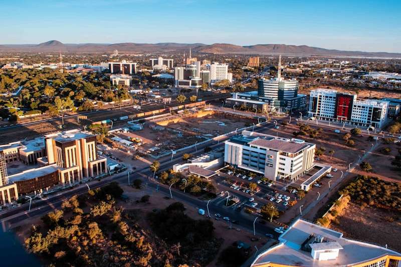 Aerial view of the Greater Gaborone urban area at dusk