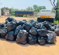 Bagged waste awaiting collection